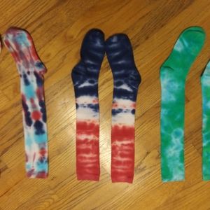 3 pairs handmade tie dye socks. Knee high.
